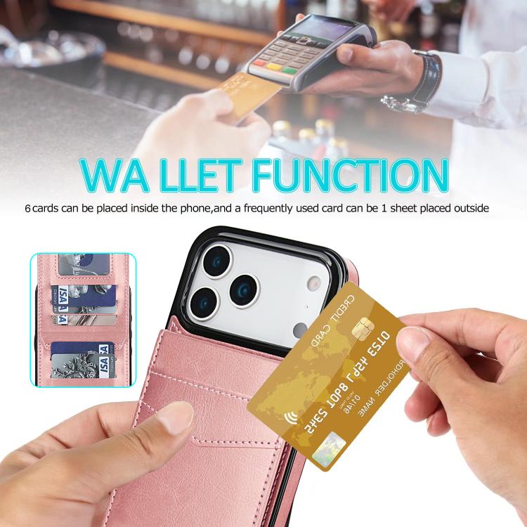 For iPhone 17 Pro Solid Color Card Slots Bracket PU Phone Case