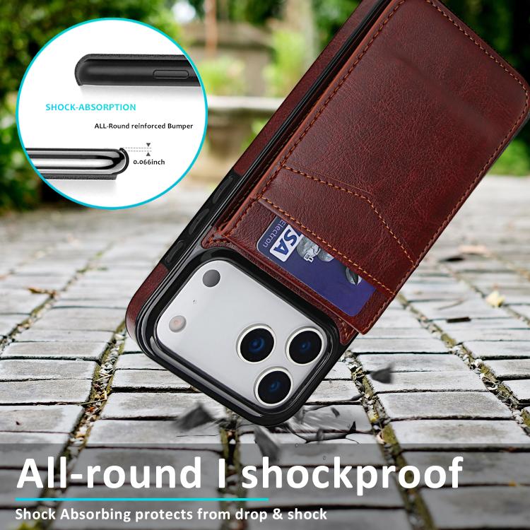 For iPhone 17 Pro Solid Color Card Slots Bracket PU Phone Case