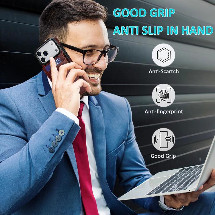 For iPhone 17 Pro Solid Color Card Slots Bracket PU Phone Case