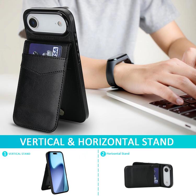 For iPhone Air Solid Color Card Slots Bracket PU Phone Case