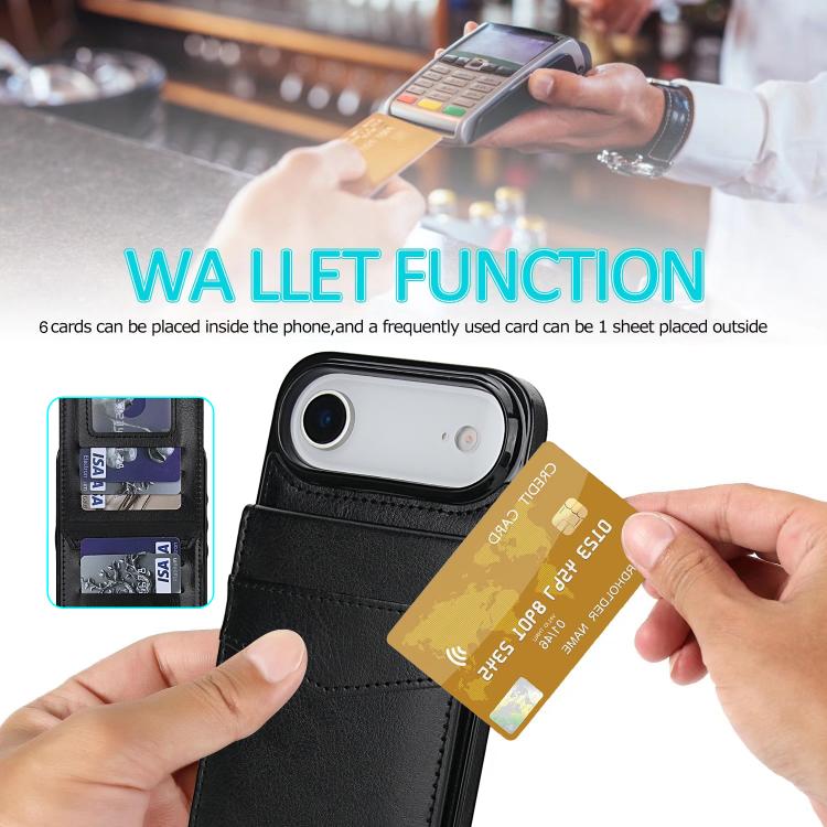 For iPhone Air Solid Color Card Slots Bracket PU Phone Case