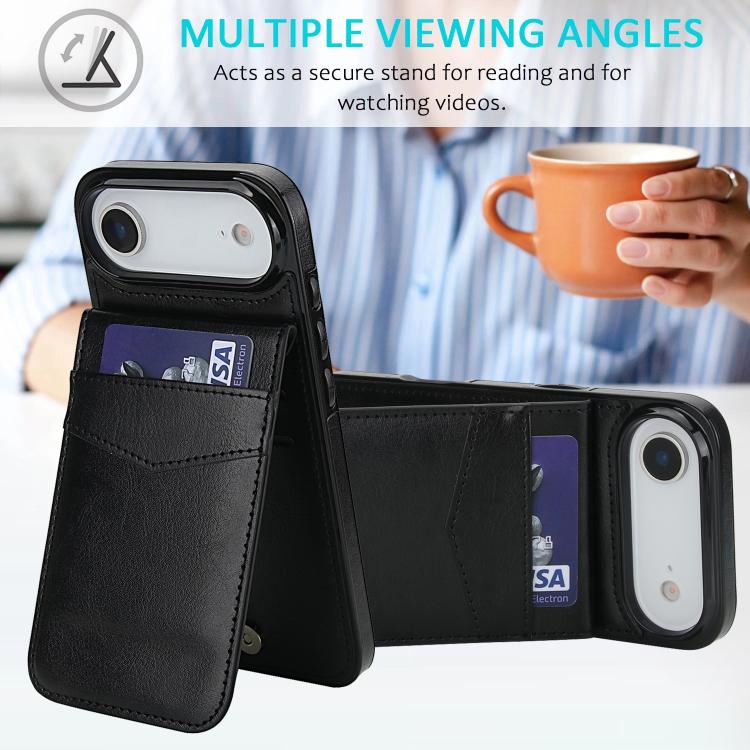 For iPhone Air Solid Color Card Slots Bracket PU Phone Case