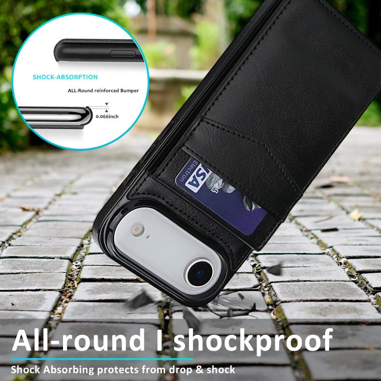 For iPhone Air Solid Color Card Slots Bracket PU Phone Case
