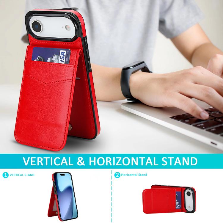 For iPhone Air Solid Color Card Slots Bracket PU Phone Case