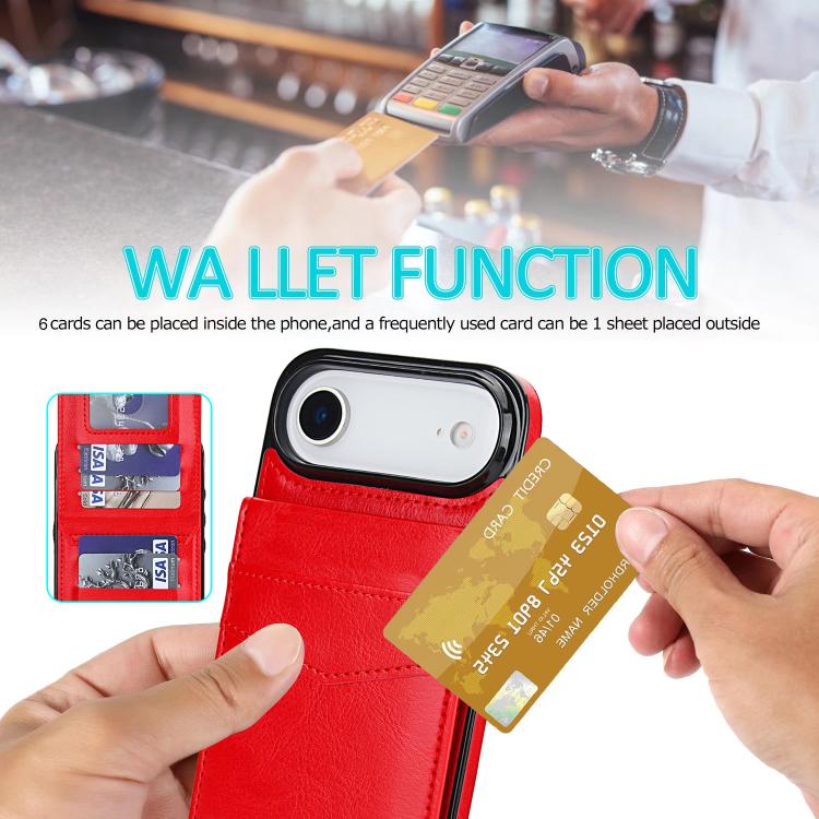 For iPhone Air Solid Color Card Slots Bracket PU Phone Case