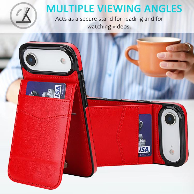 For iPhone Air Solid Color Card Slots Bracket PU Phone Case
