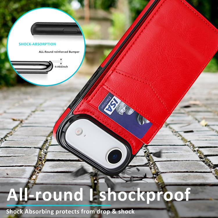 For iPhone Air Solid Color Card Slots Bracket PU Phone Case