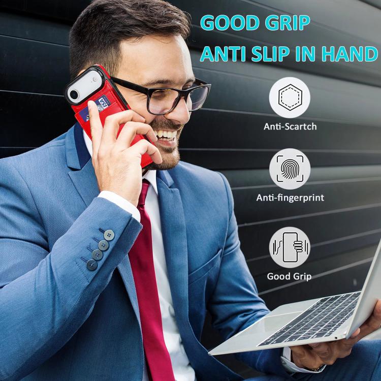 For iPhone Air Solid Color Card Slots Bracket PU Phone Case