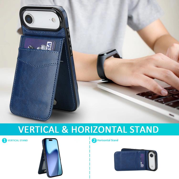 For iPhone Air Solid Color Card Slots Bracket PU Phone Case