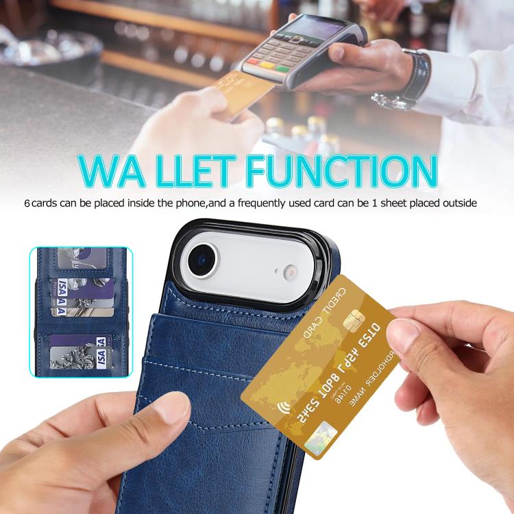 For iPhone Air Solid Color Card Slots Bracket PU Phone Case