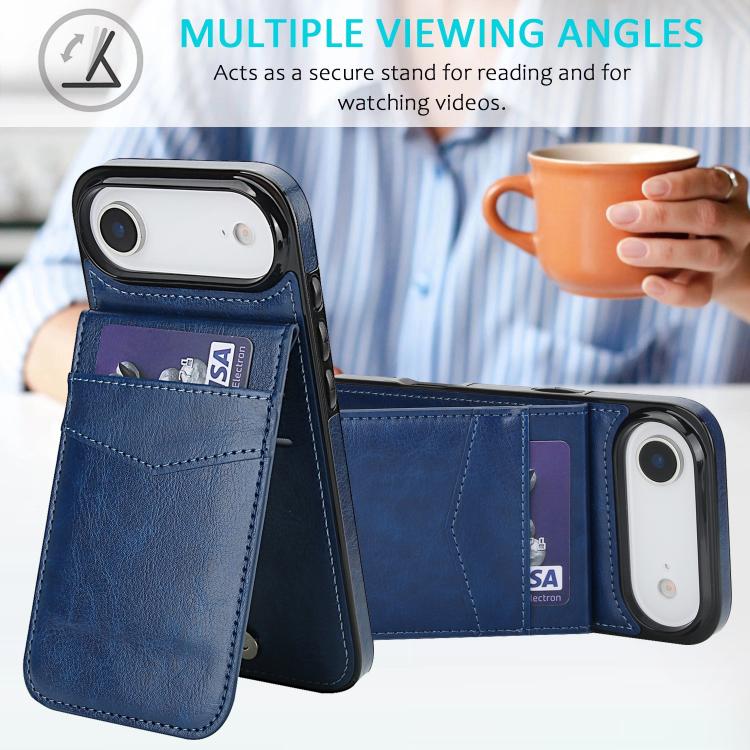 For iPhone Air Solid Color Card Slots Bracket PU Phone Case