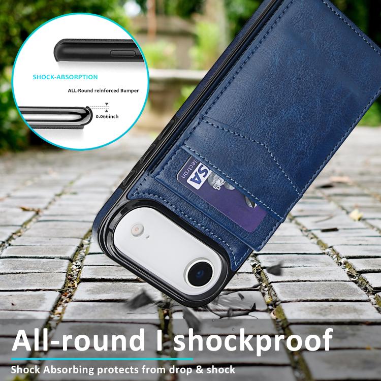 For iPhone Air Solid Color Card Slots Bracket PU Phone Case