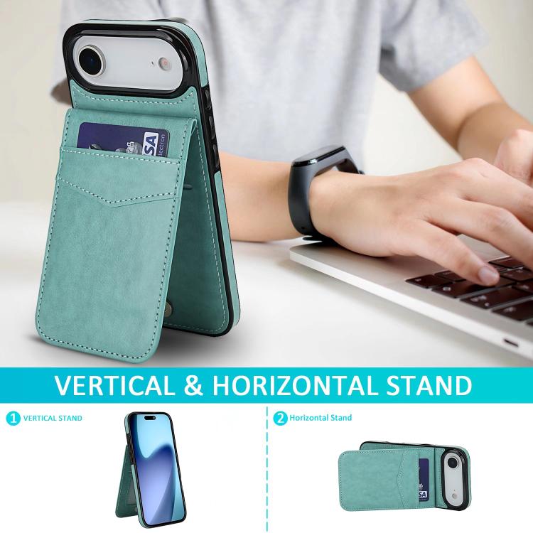For iPhone Air Solid Color Card Slots Bracket PU Phone Case