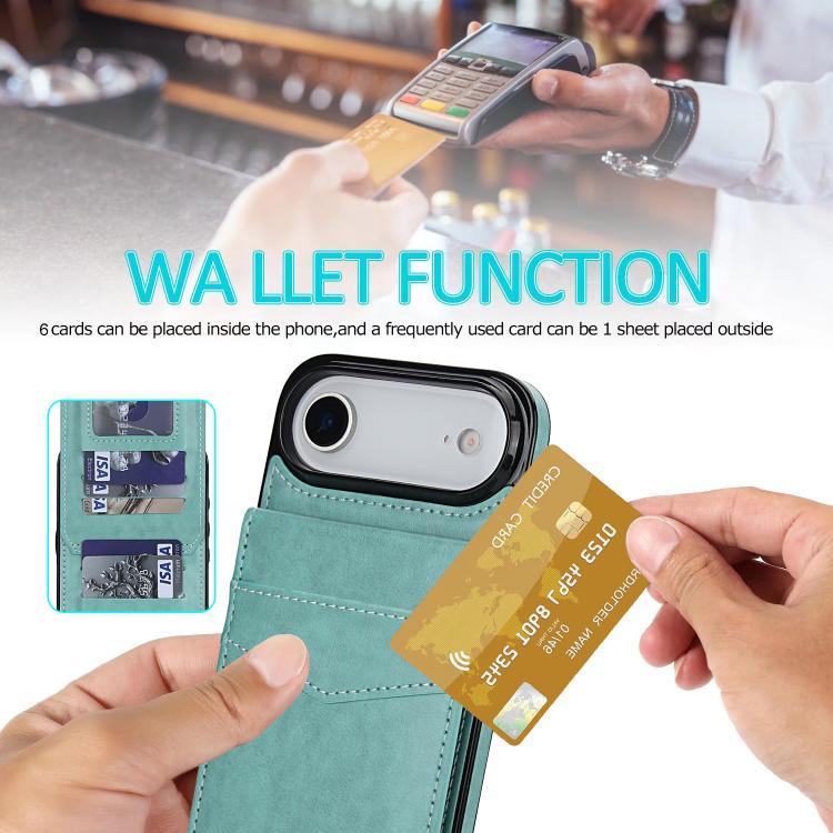 For iPhone Air Solid Color Card Slots Bracket PU Phone Case
