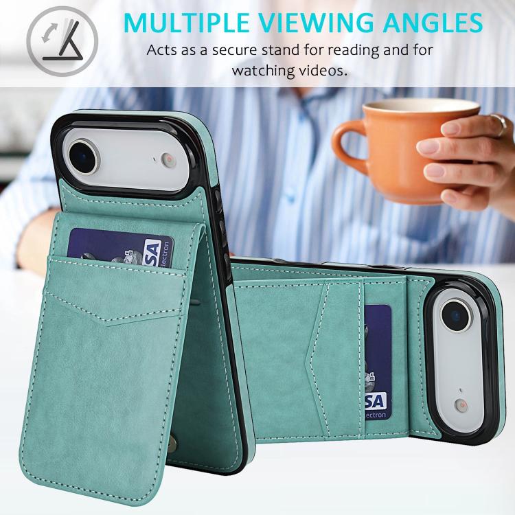 For iPhone Air Solid Color Card Slots Bracket PU Phone Case