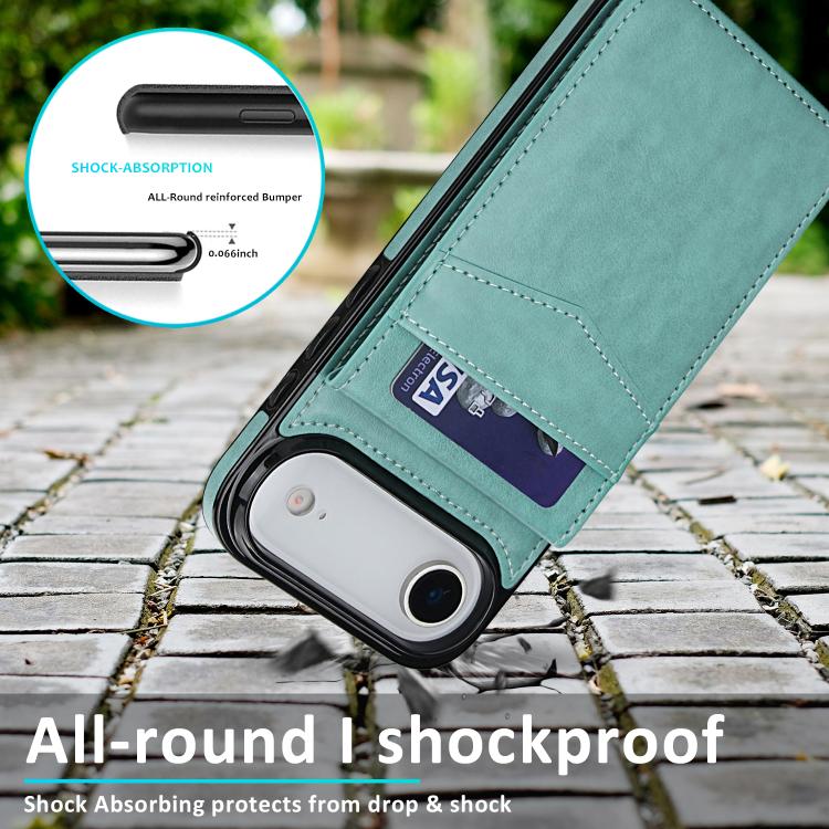 For iPhone Air Solid Color Card Slots Bracket PU Phone Case