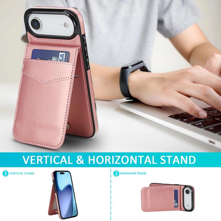 For iPhone Air Solid Color Card Slots Bracket PU Phone Case