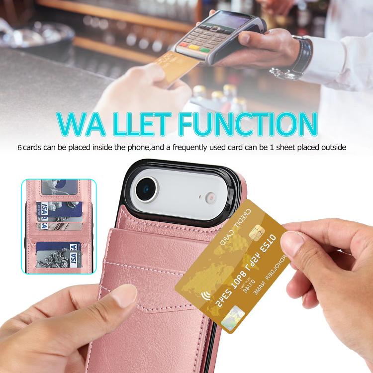 For iPhone Air Solid Color Card Slots Bracket PU Phone Case