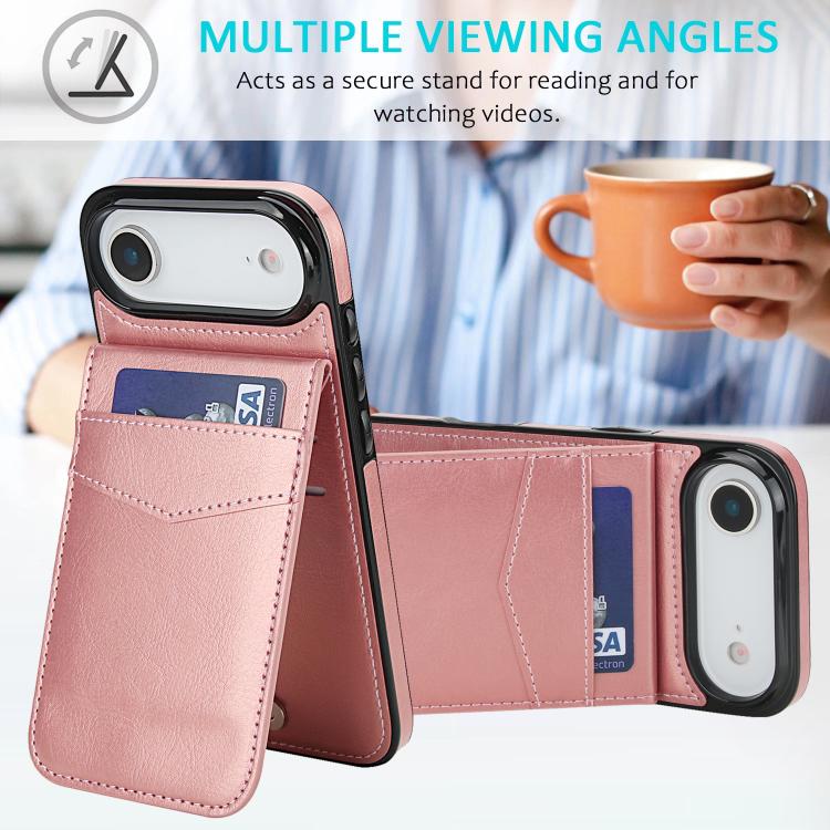 For iPhone Air Solid Color Card Slots Bracket PU Phone Case
