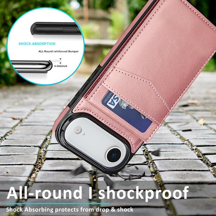 For iPhone Air Solid Color Card Slots Bracket PU Phone Case
