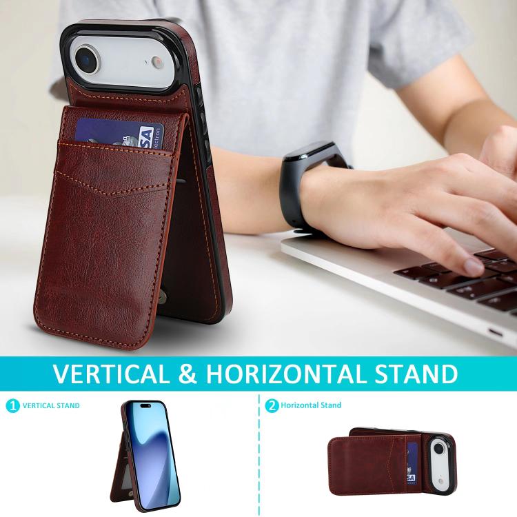 For iPhone Air Solid Color Card Slots Bracket PU Phone Case