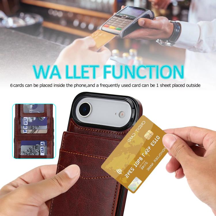 For iPhone Air Solid Color Card Slots Bracket PU Phone Case