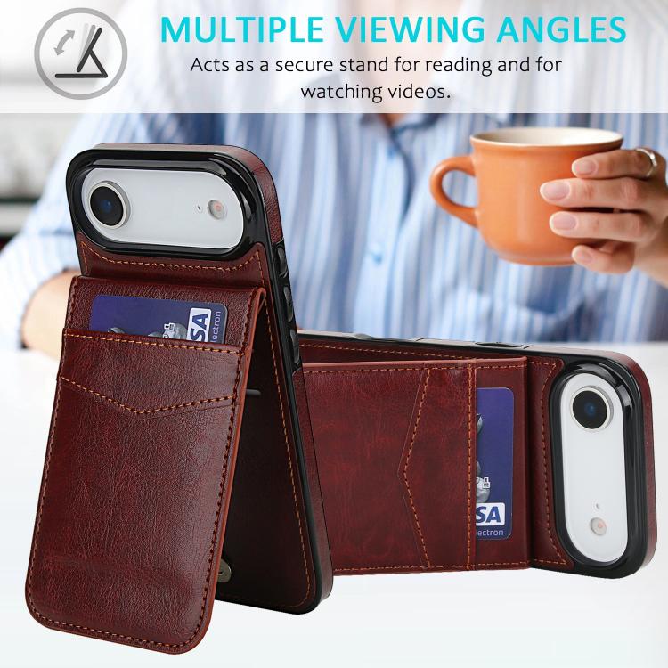 For iPhone Air Solid Color Card Slots Bracket PU Phone Case