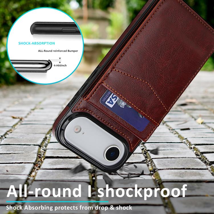 For iPhone Air Solid Color Card Slots Bracket PU Phone Case