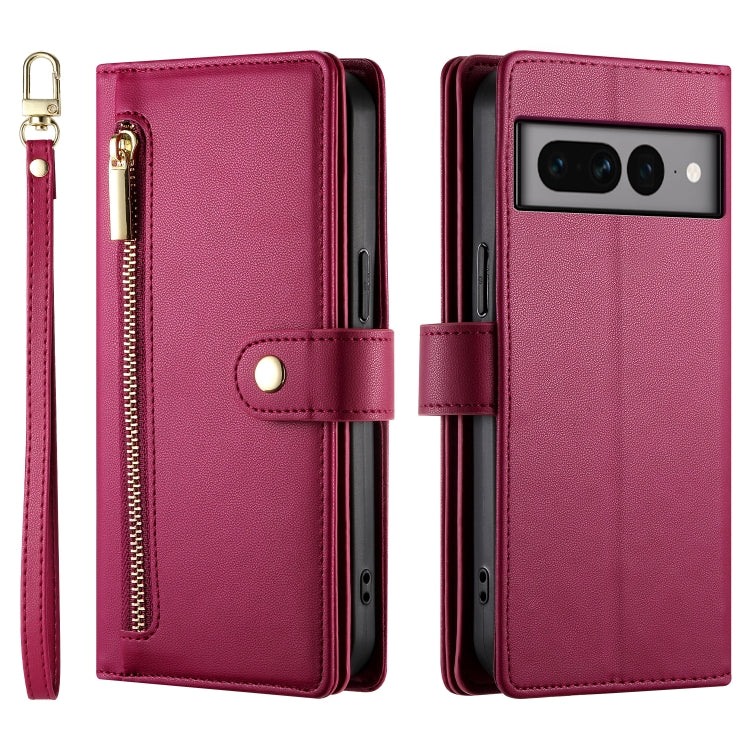 For Google Pixel 7 Pro Nine Card-slot Zipper Wallet Bag Leather Phone Case