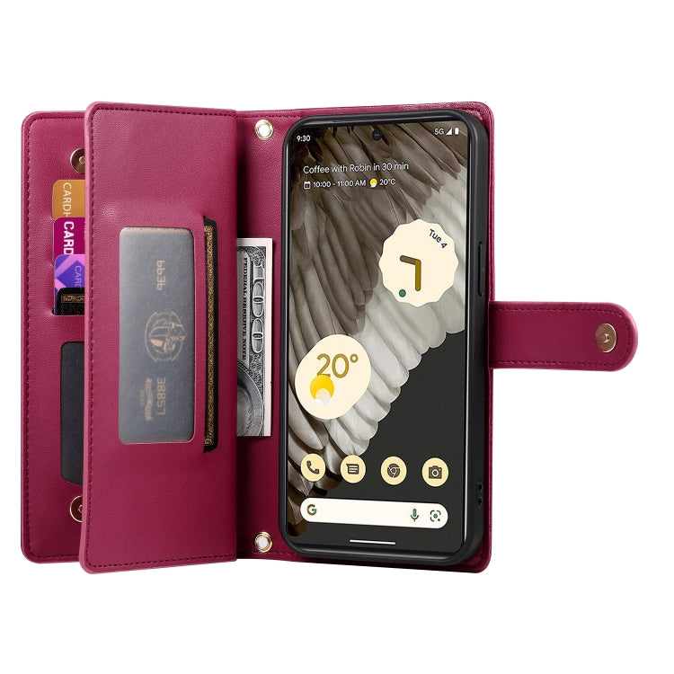 For Google Pixel 7 Pro Nine Card-slot Zipper Wallet Bag Leather Phone Case