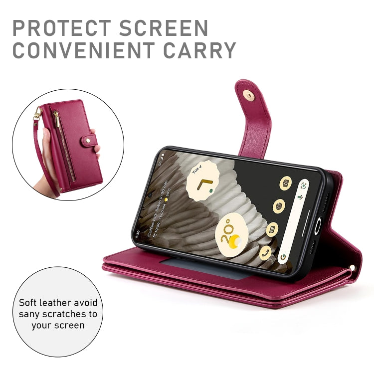 For Google Pixel 7 Pro Nine Card-slot Zipper Wallet Bag Leather Phone Case