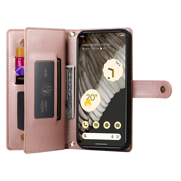 For Google Pixel 7 Pro Nine Card-slot Zipper Wallet Bag Leather Phone Case