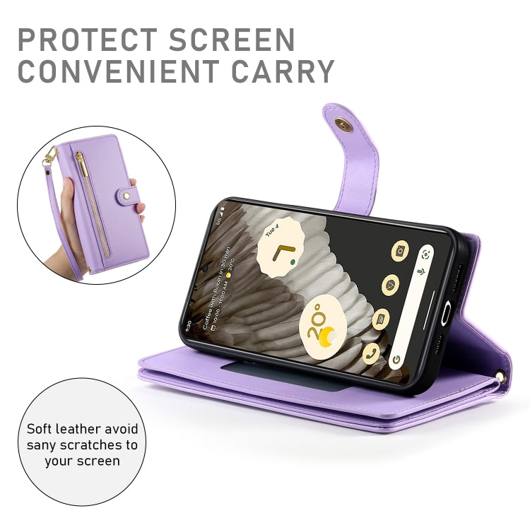 For Google Pixel 7 Pro Nine Card-slot Zipper Wallet Bag Leather Phone Case