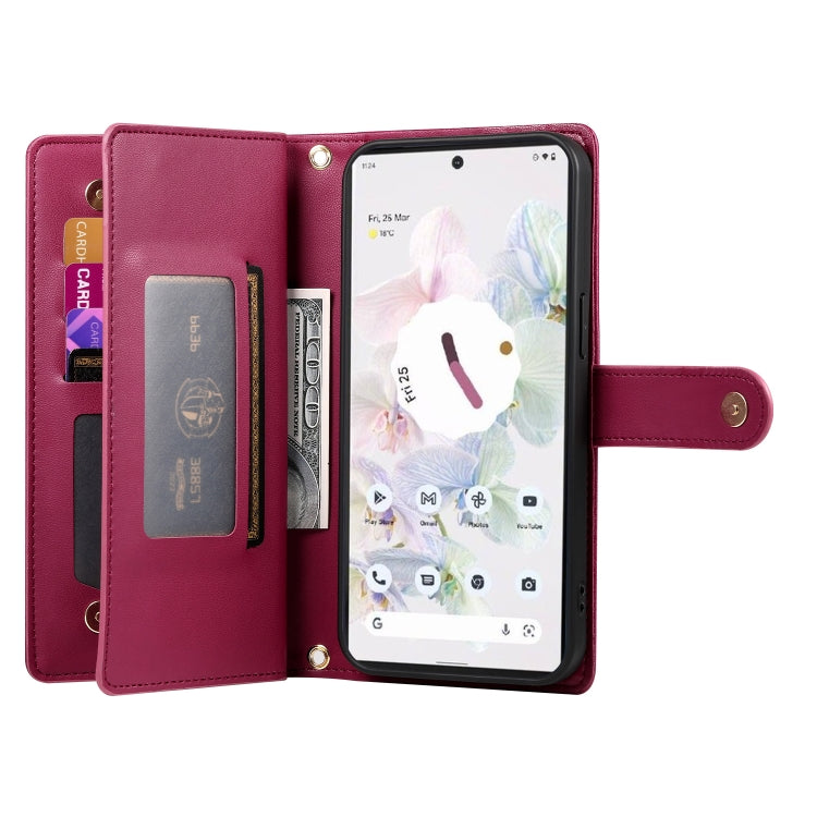 For Google Pixel 7a Nine Card-slot Zipper Wallet Bag Leather Phone Case