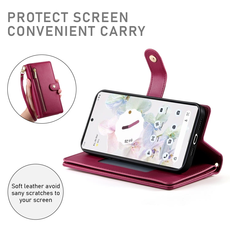 For Google Pixel 7a Nine Card-slot Zipper Wallet Bag Leather Phone Case