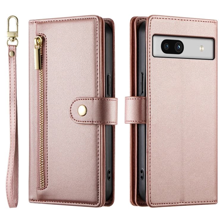 For Google Pixel 7a Nine Card-slot Zipper Wallet Bag Leather Phone Case