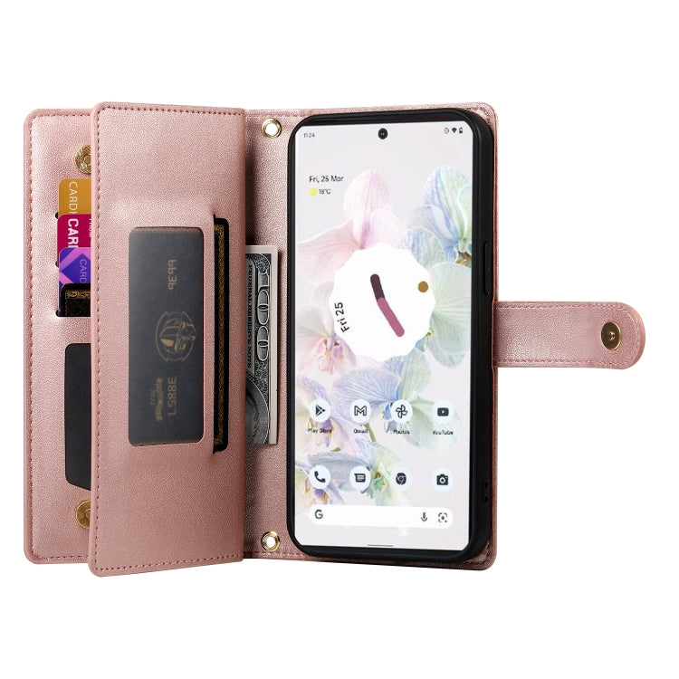 For Google Pixel 7a Nine Card-slot Zipper Wallet Bag Leather Phone Case