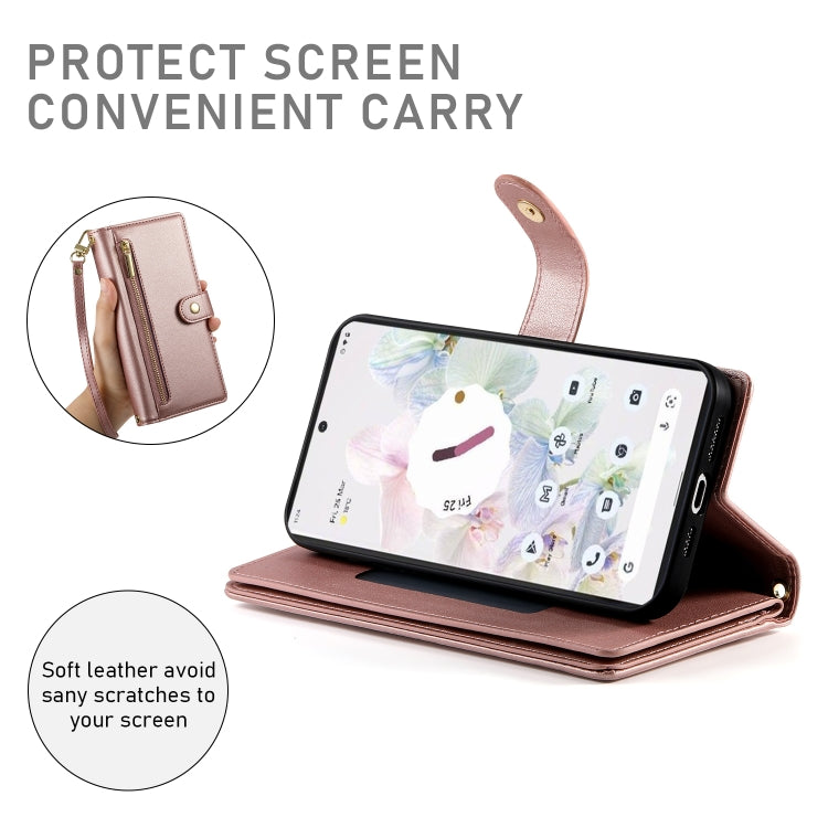 For Google Pixel 7a Nine Card-slot Zipper Wallet Bag Leather Phone Case
