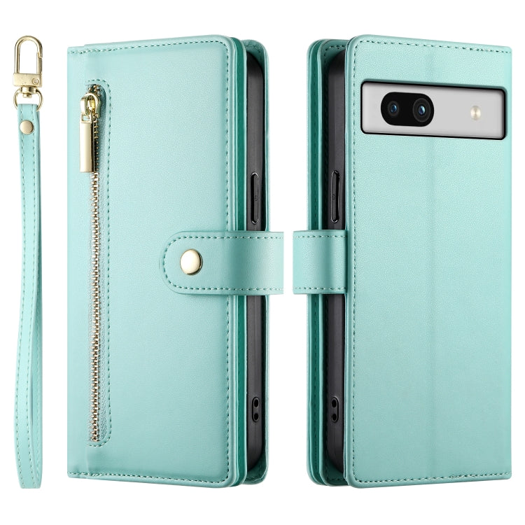 For Google Pixel 7a Nine Card-slot Zipper Wallet Bag Leather Phone Case