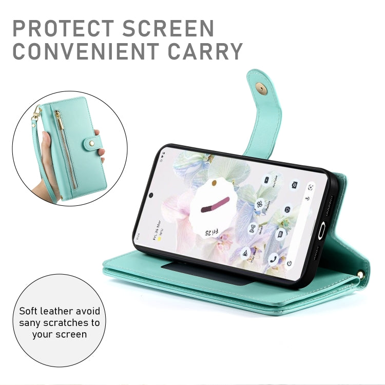 For Google Pixel 7a Nine Card-slot Zipper Wallet Bag Leather Phone Case