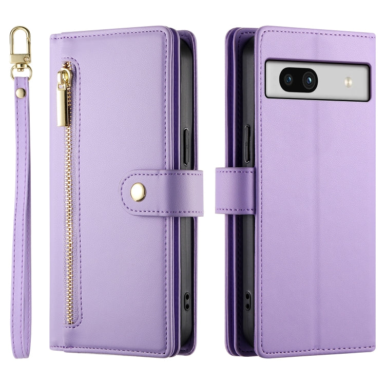 For Google Pixel 7a Nine Card-slot Zipper Wallet Bag Leather Phone Case
