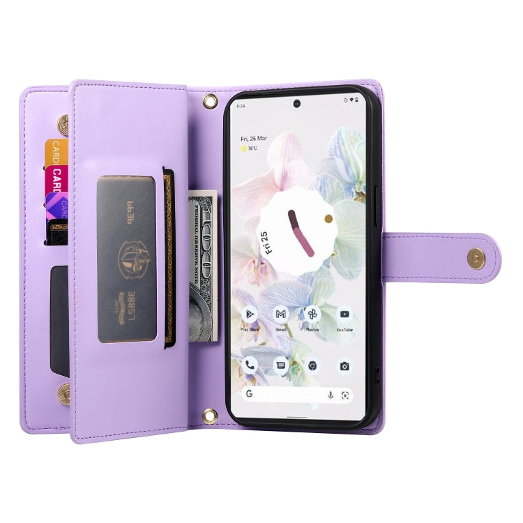For Google Pixel 7a Nine Card-slot Zipper Wallet Bag Leather Phone Case