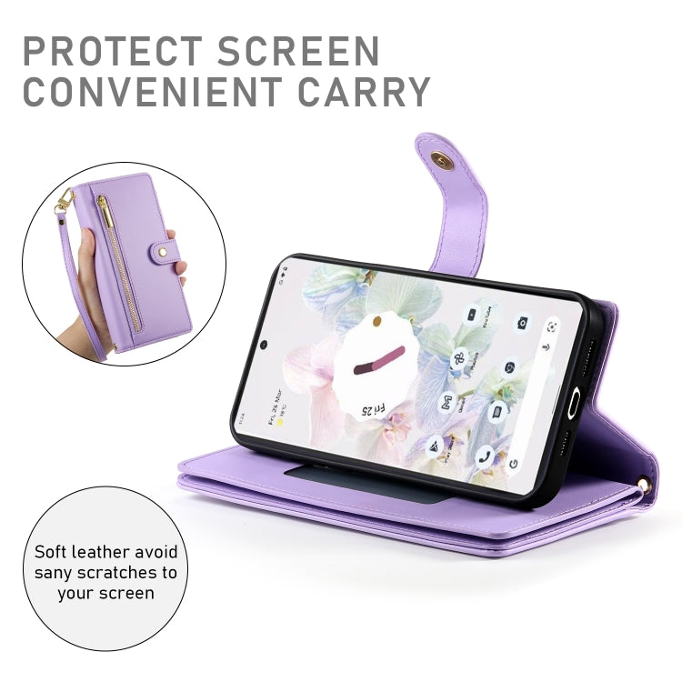 For Google Pixel 7a Nine Card-slot Zipper Wallet Bag Leather Phone Case