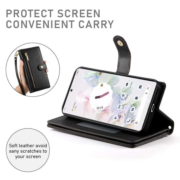 For Google Pixel 7a Nine Card-slot Zipper Wallet Bag Leather Phone Case