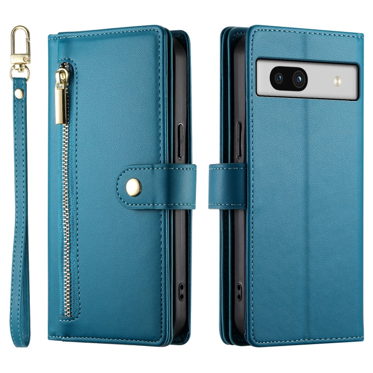 For Google Pixel 7a Nine Card-slot Zipper Wallet Bag Leather Phone Case