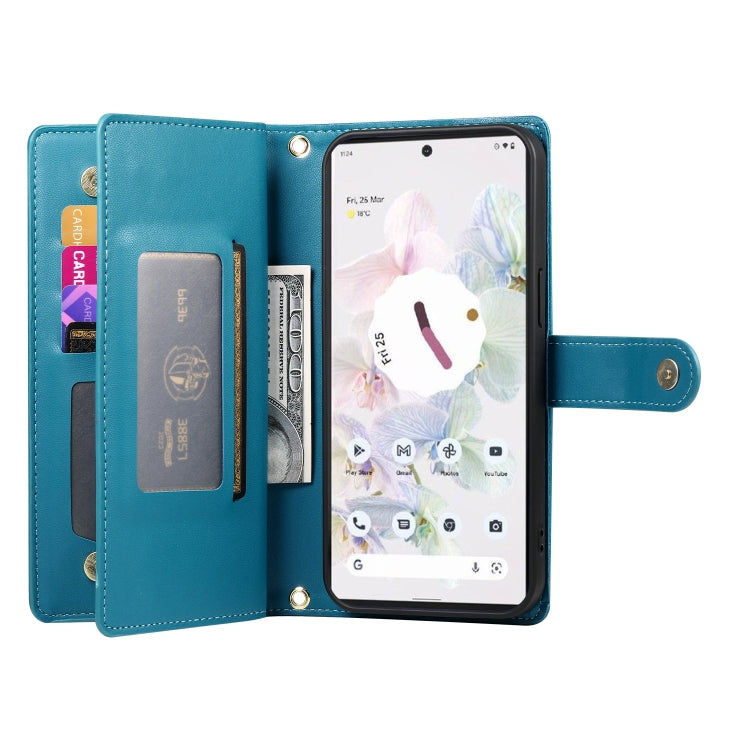 For Google Pixel 7a Nine Card-slot Zipper Wallet Bag Leather Phone Case