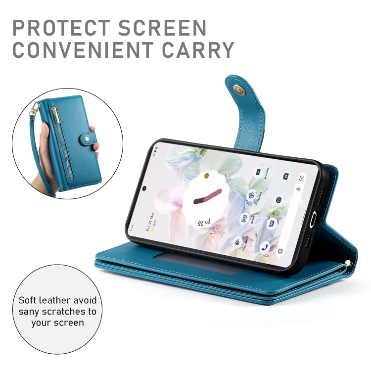 For Google Pixel 7a Nine Card-slot Zipper Wallet Bag Leather Phone Case