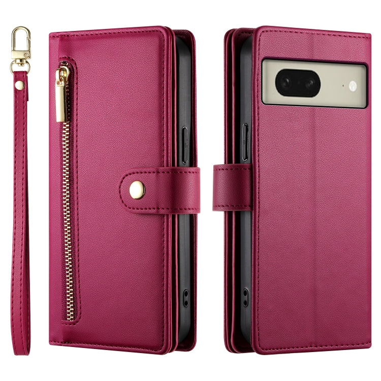 For Google Pixel 8 Nine Card-slot Zipper Wallet Bag Leather Phone Case
