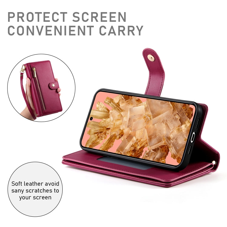For Google Pixel 8 Nine Card-slot Zipper Wallet Bag Leather Phone Case