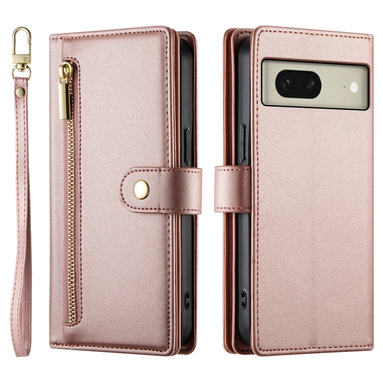 For Google Pixel 8 Nine Card-slot Zipper Wallet Bag Leather Phone Case